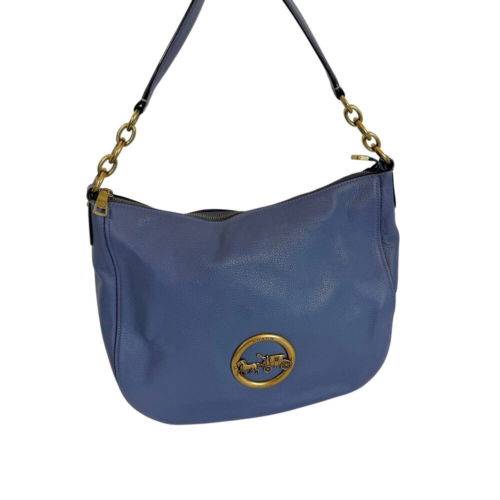 Coach Elle Pebble Leather Hobo Shoulder Bag in Dark Periwinkle Blue F31400
